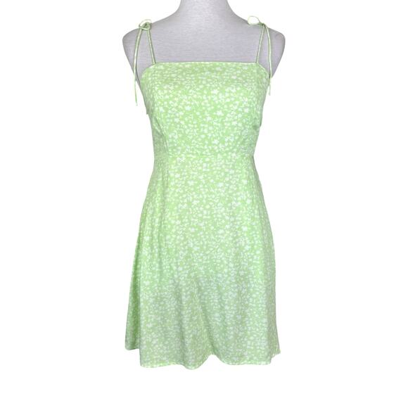 Old Navy NWT Petite Bright Green Floral Tie Strap Fit & Flare Mini Dress - Picture 2 of 13